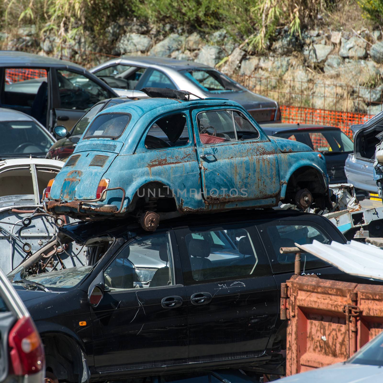 Cars that have finished their lives, are now massed for possible recycling in whole or in part of them.