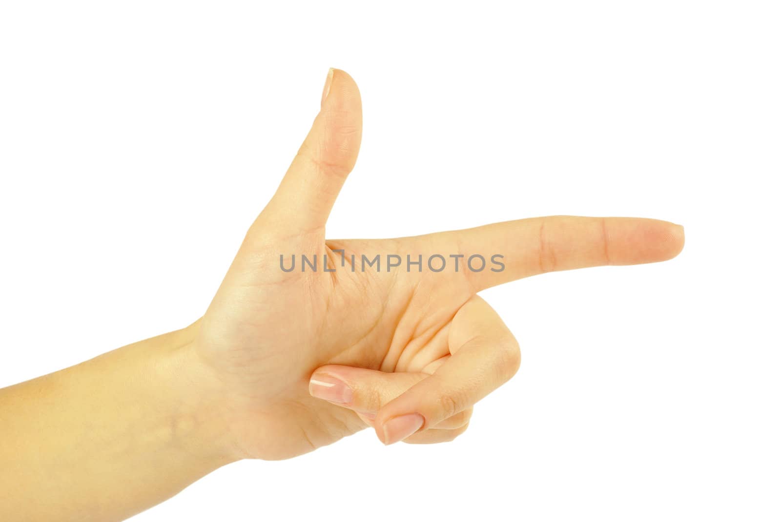 Pointing hand (or shooting) isolated on white background