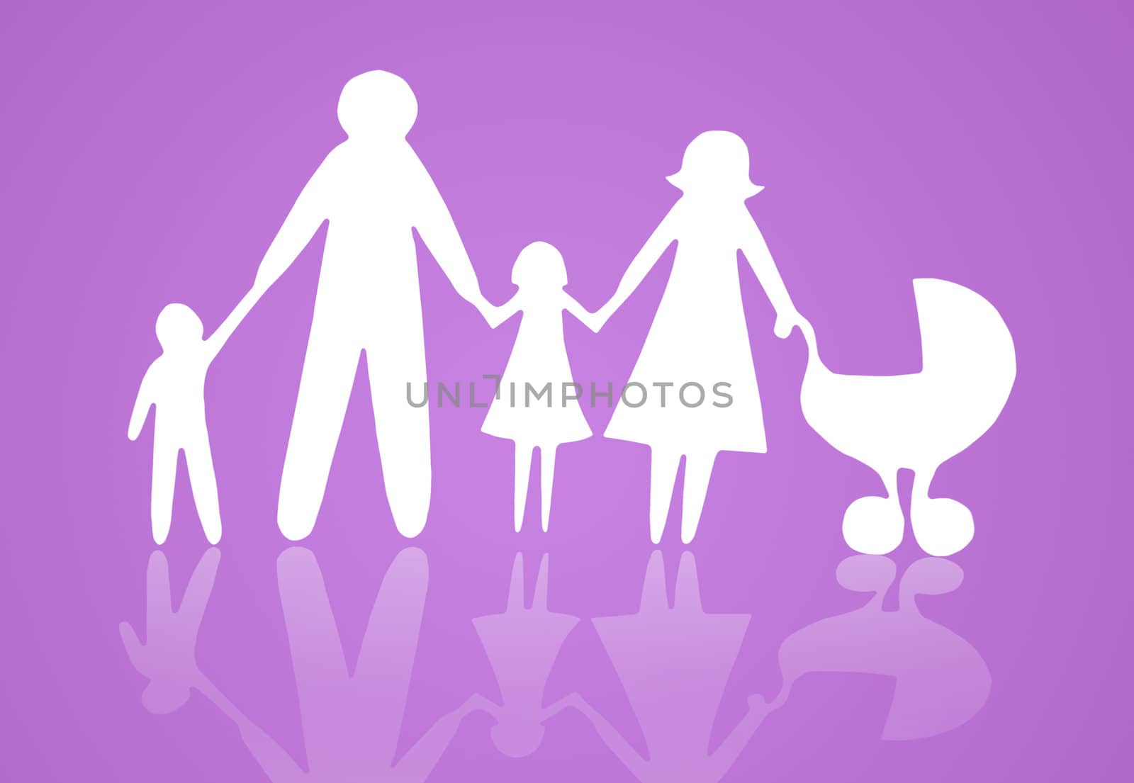 Closeup of paper family on grey background