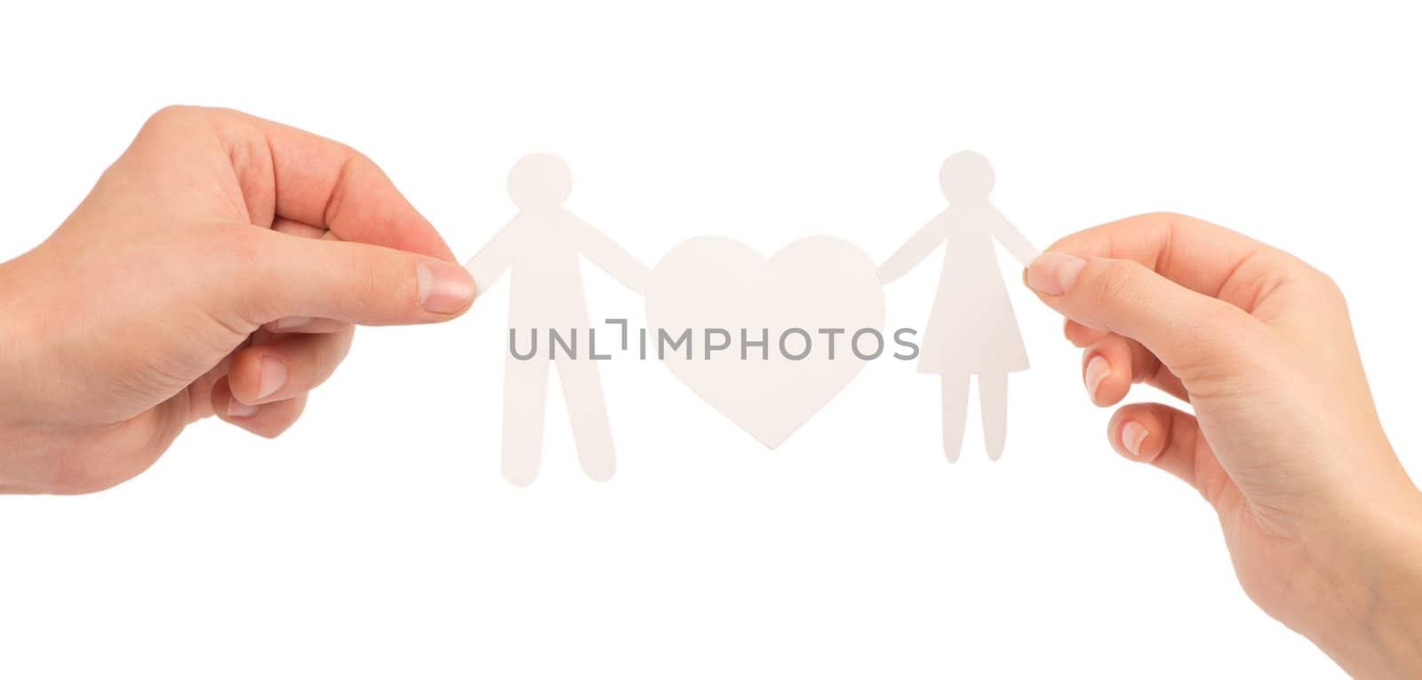 paper family in hands isolated on a white background