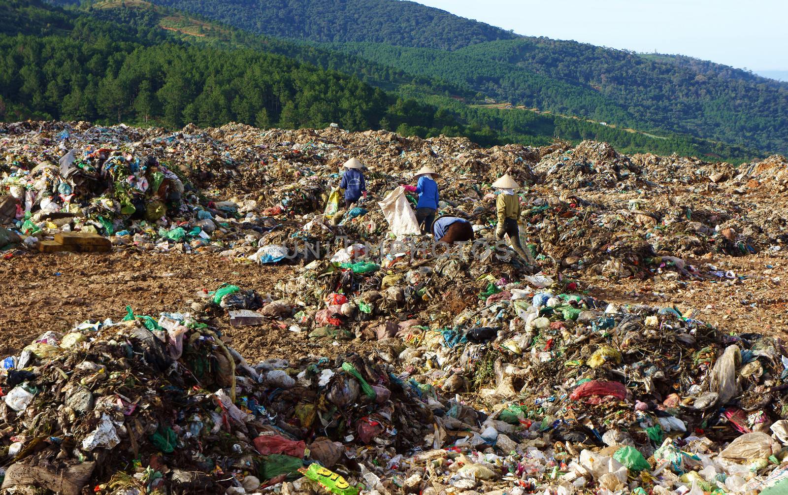 Many people make their live by pick up waste, someone pick up along street, these people concentrate at rubbish dump, they work all day here. Viet Nam- September 05, 2013