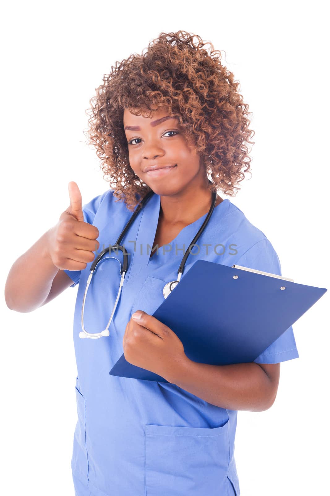 African young doctor isolated on white background