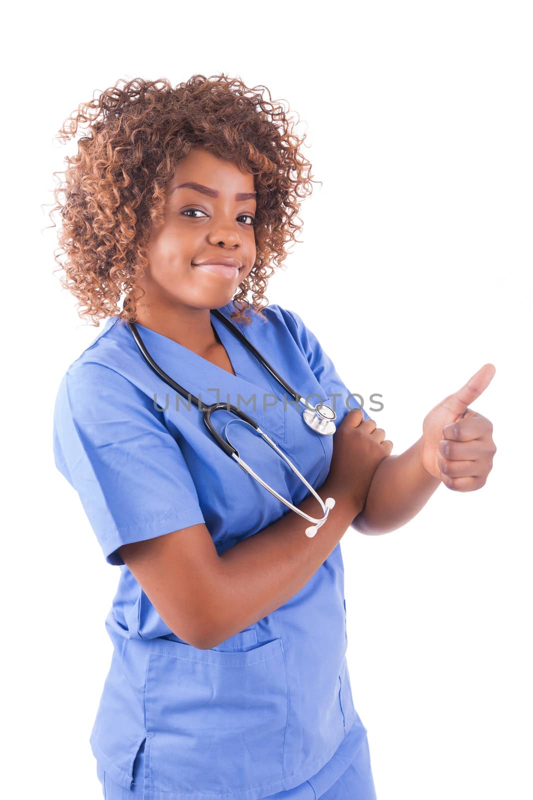 African young doctor isolated on white background