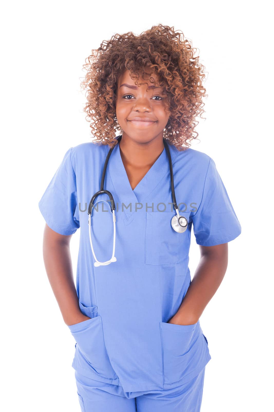 African young doctor isolated on white background