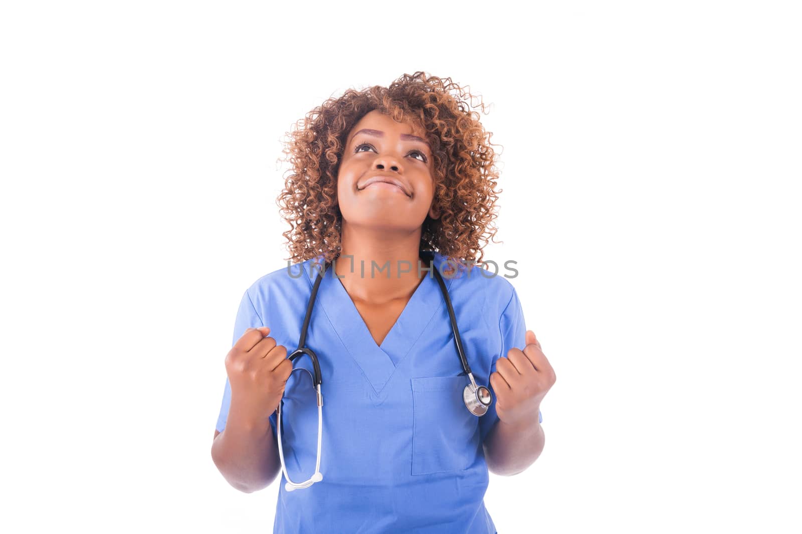 African young doctor isolated on white background