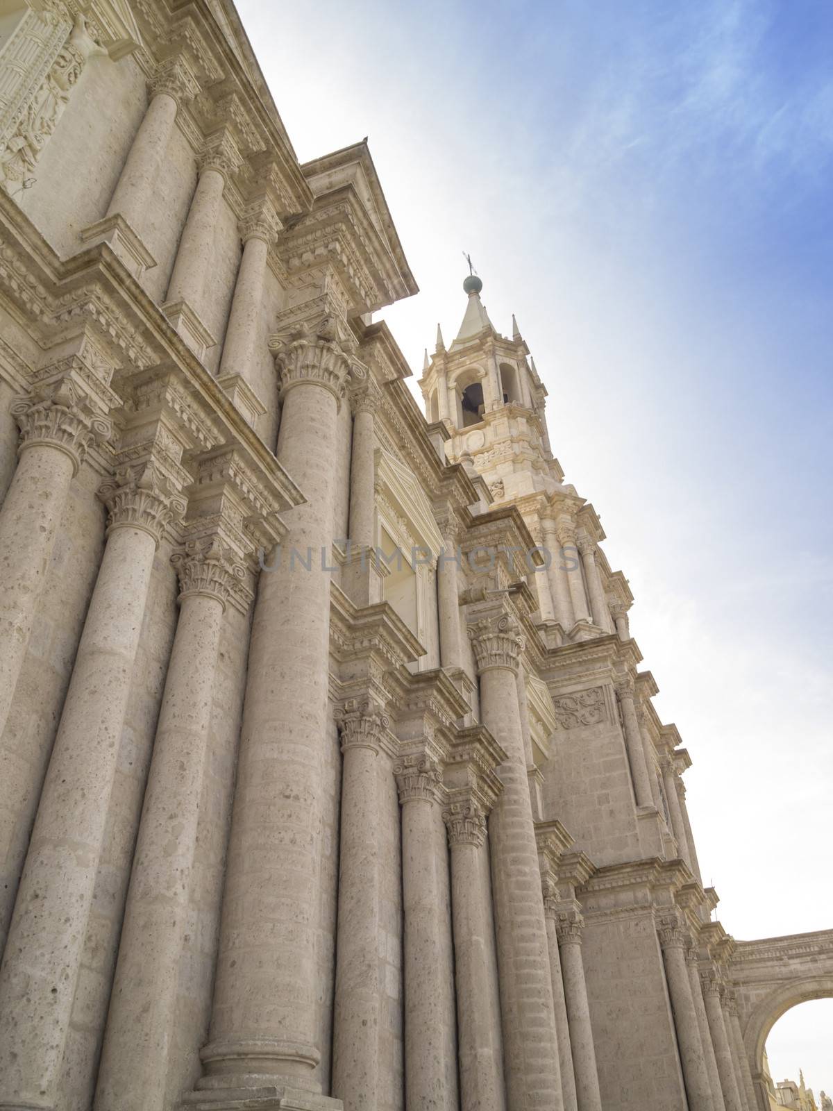 Olld Spanish architecture at Cathedral of Arequipa, Arequipa, Peru.