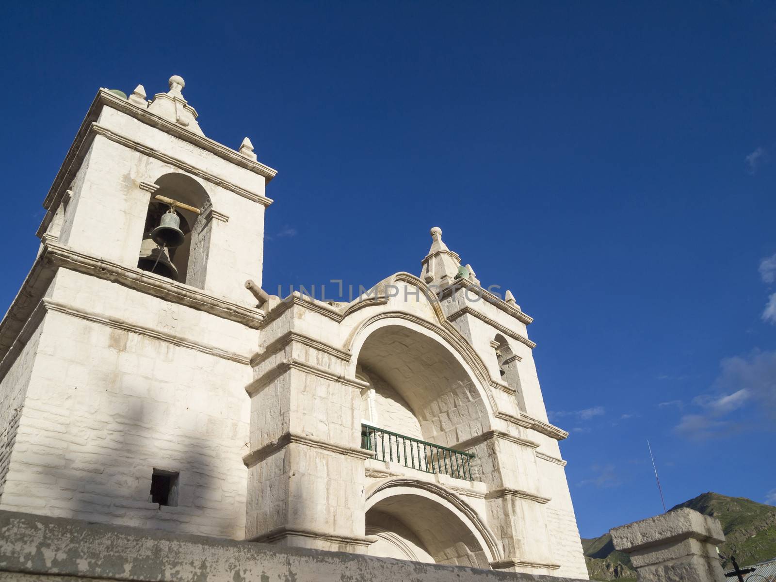 Colonial church on the main plaza in Chivay. Colca valley, Arequipa, Peru.