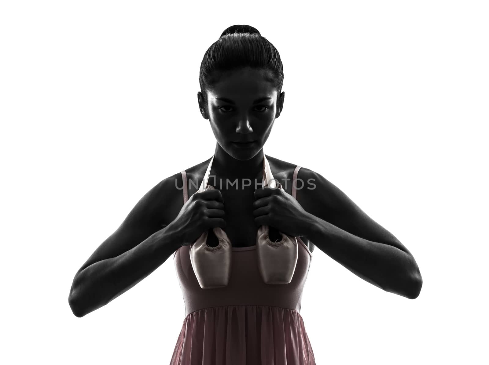 woman ballerina ballet dancer holding shoes silhouette by PIXSTILL