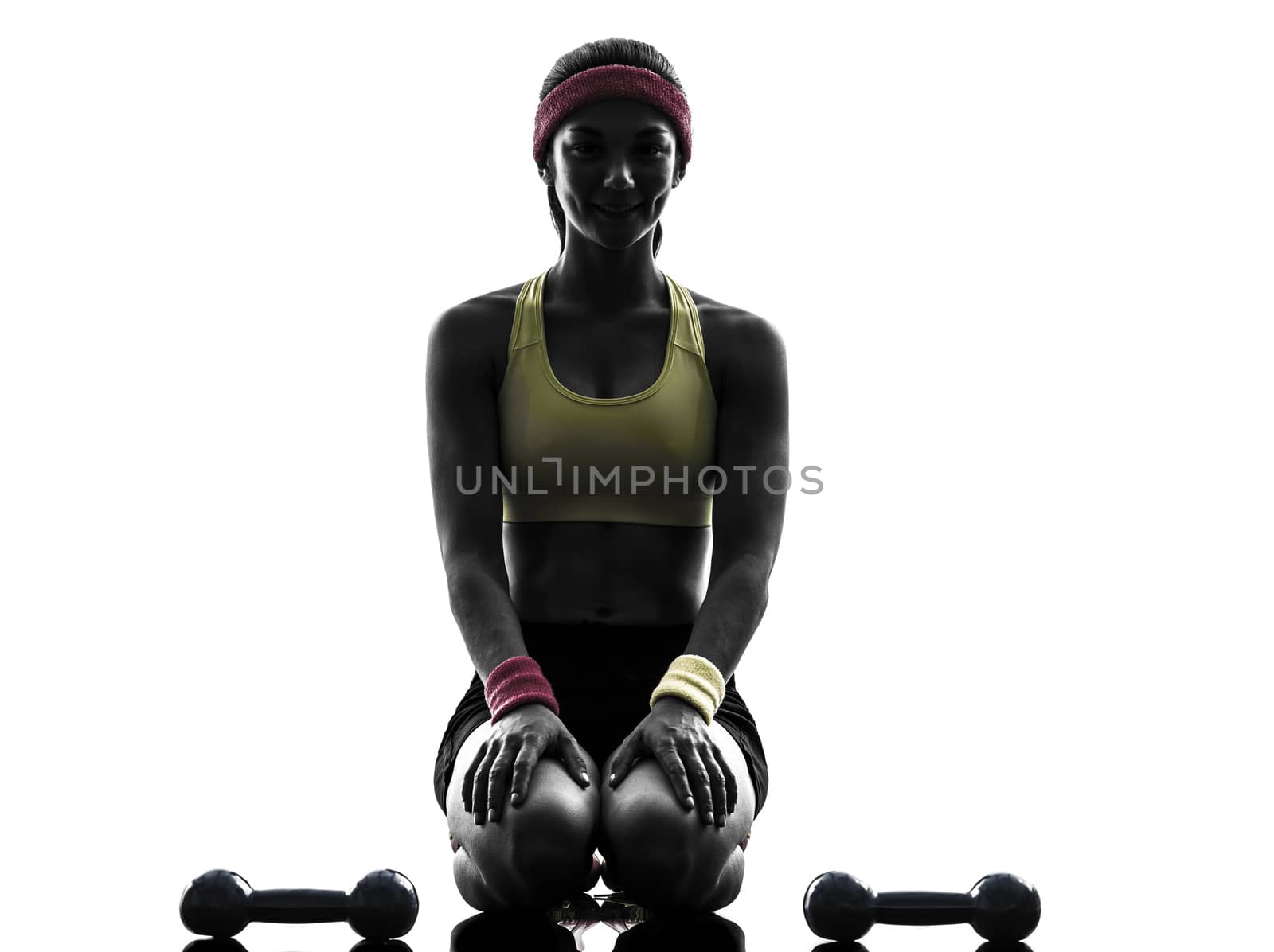 woman exercising fitness workout weights silhouette by PIXSTILL