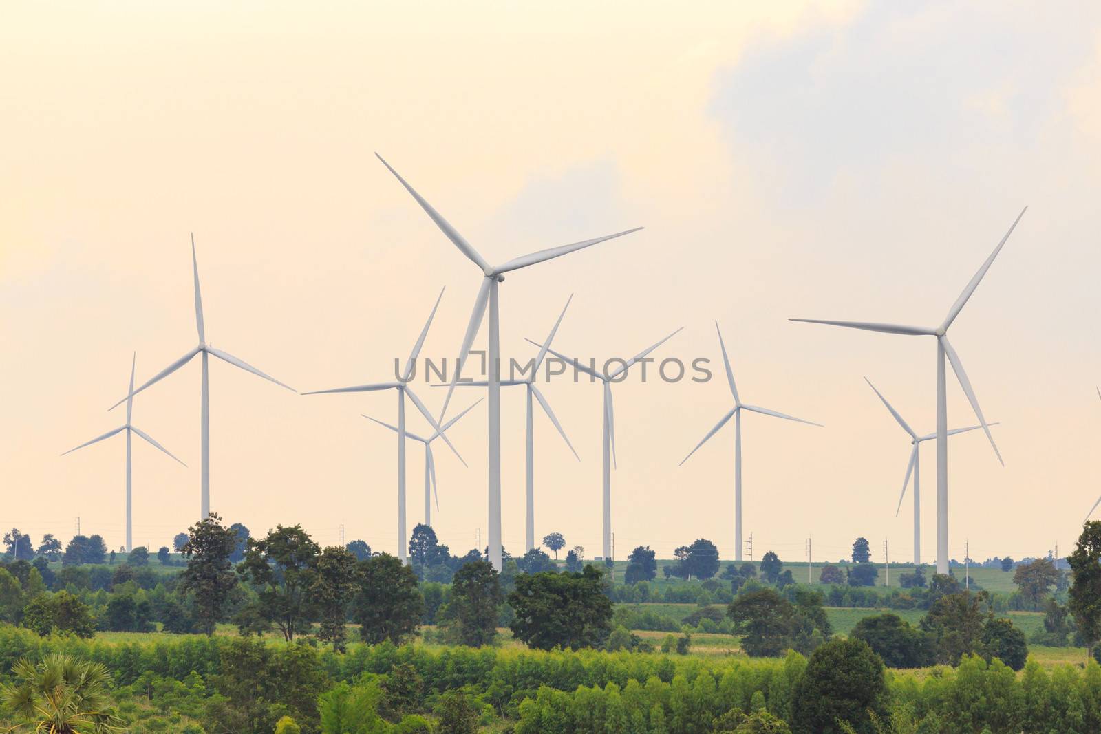 Group of Wind Turbine Generator on the hill