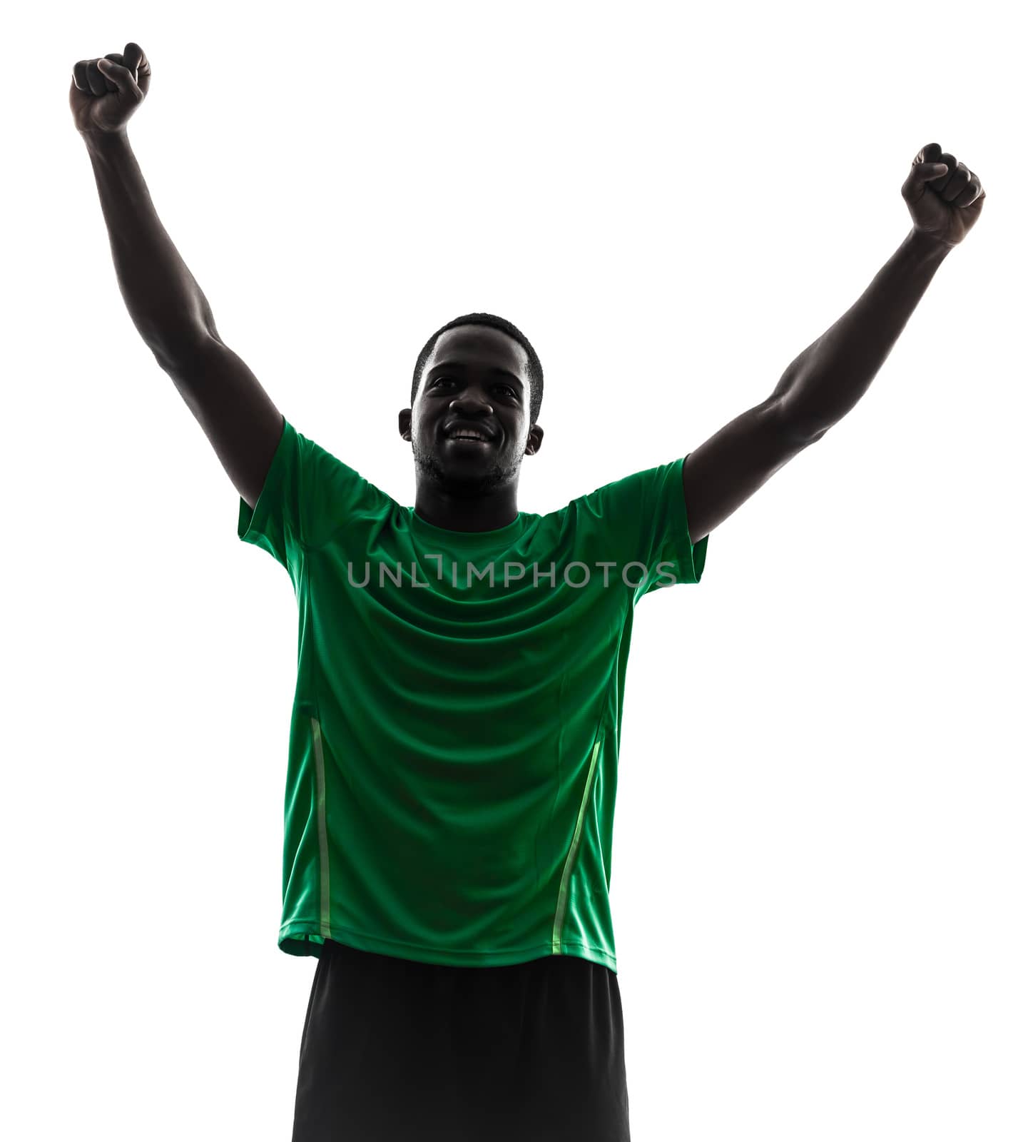 african man soccer player  celebrating victory silhouette by PIXSTILL