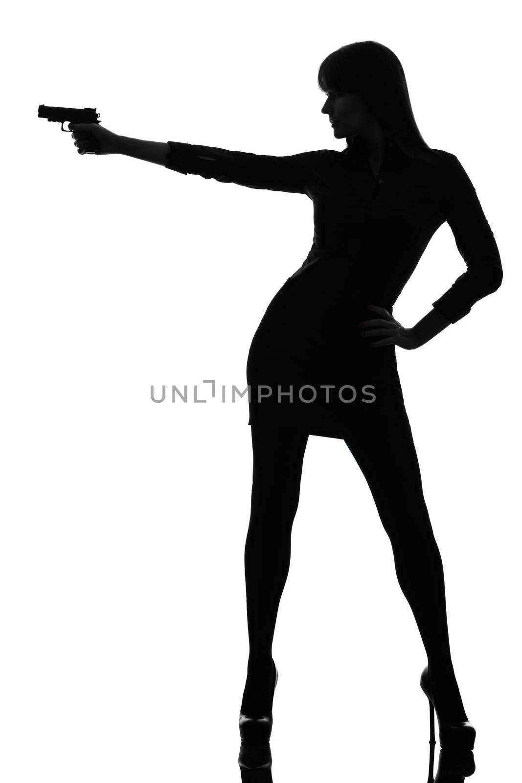 sexy detective  woman holding aiming  gun silhouette by PIXSTILL