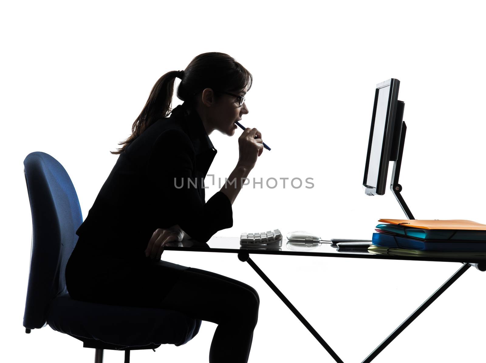 business woman computer computing  silhouette by PIXSTILL