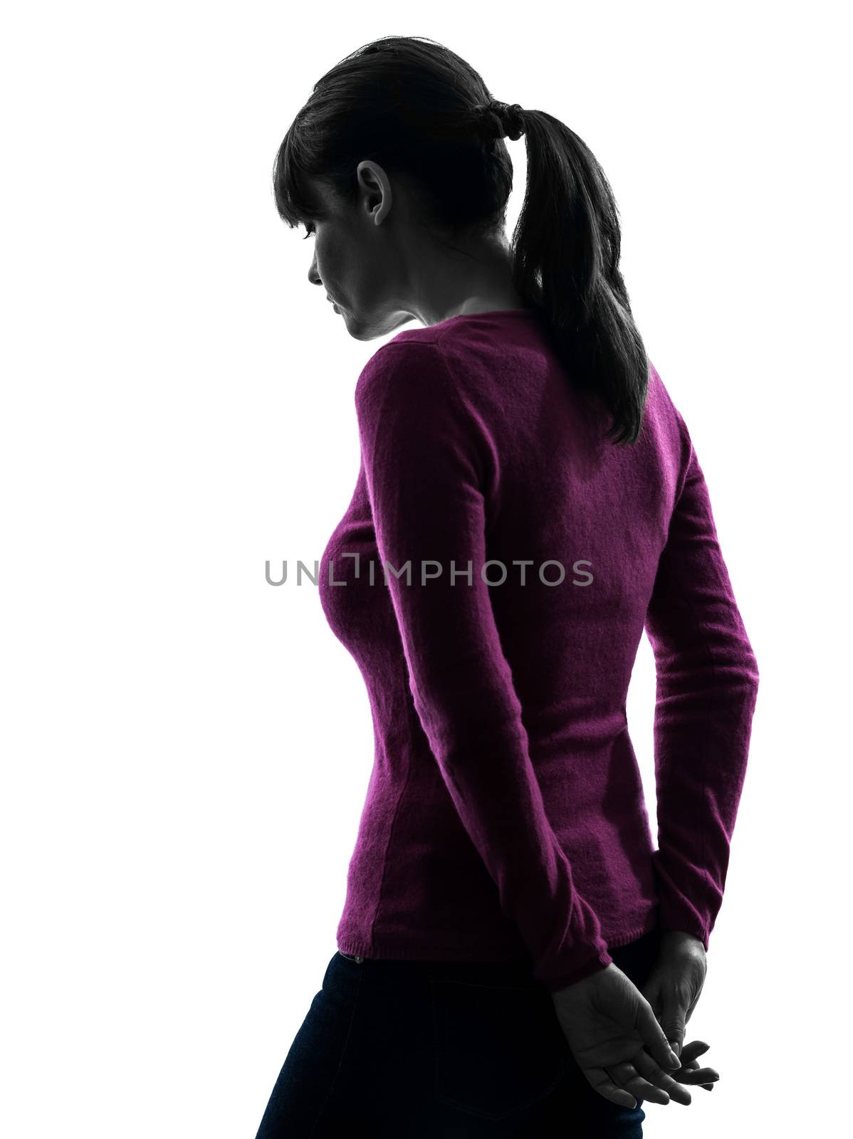 woman sad moody rear view silhouette by PIXSTILL