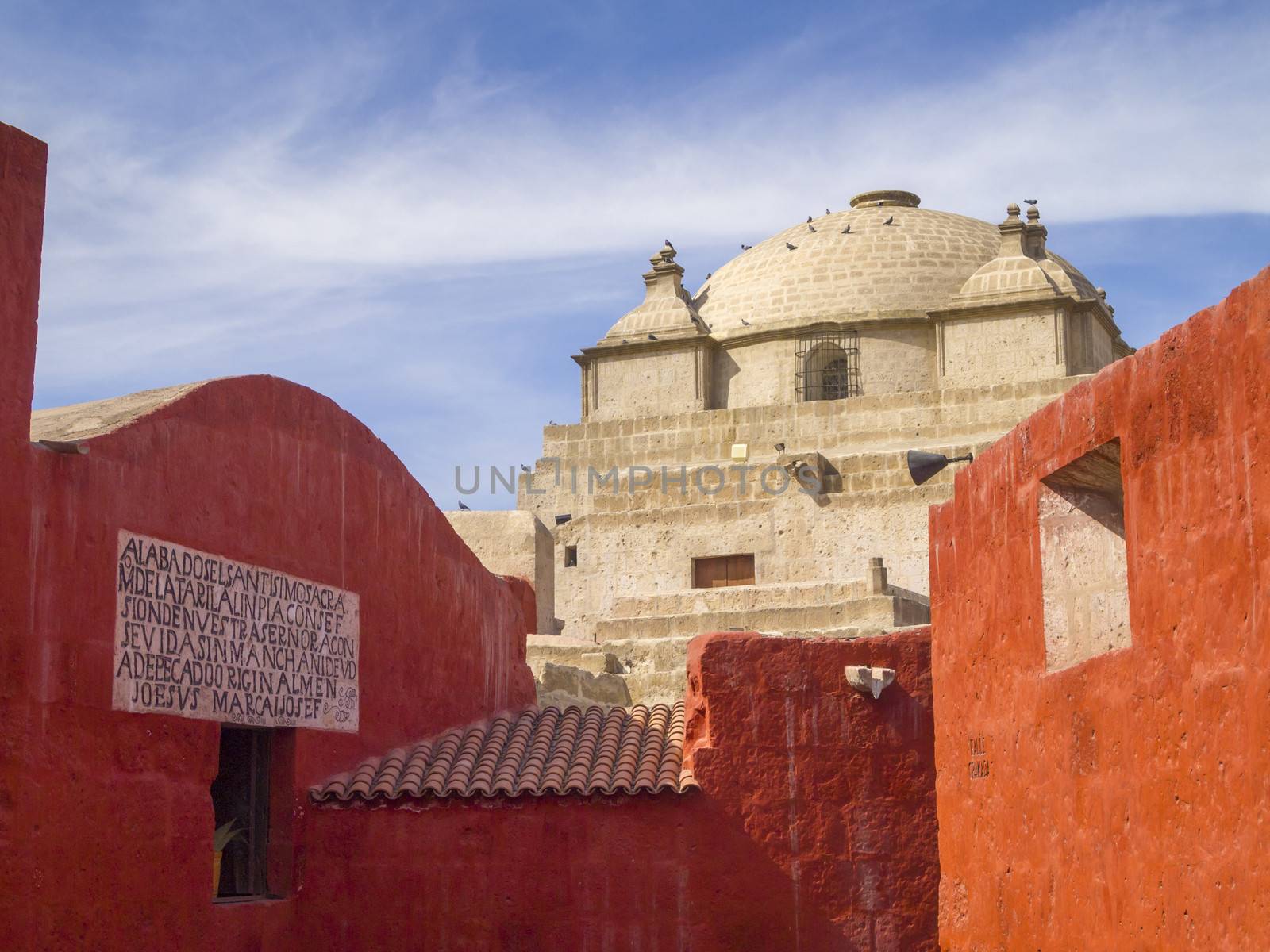 The White Church of the Santa Catalina Monastery in Arequipa, Peru.