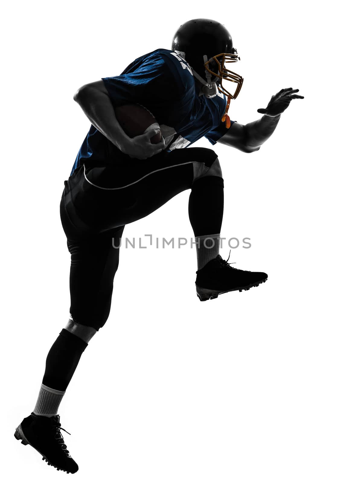 one caucasian american football player man running   in silhouette studio isolated on white background