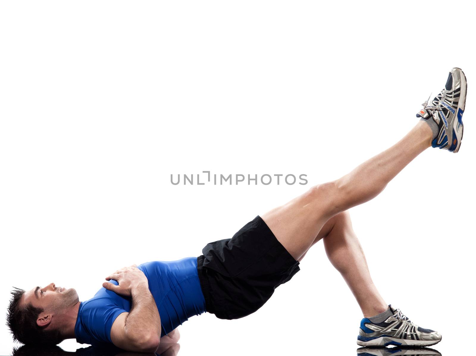 man doing workout posture on white isolated background