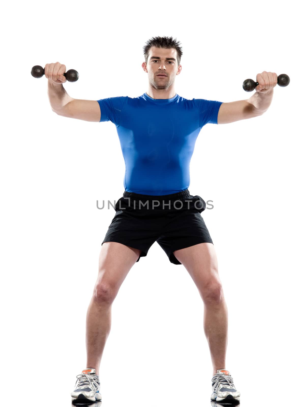 man weight training Worrkout Posture on white isolated background