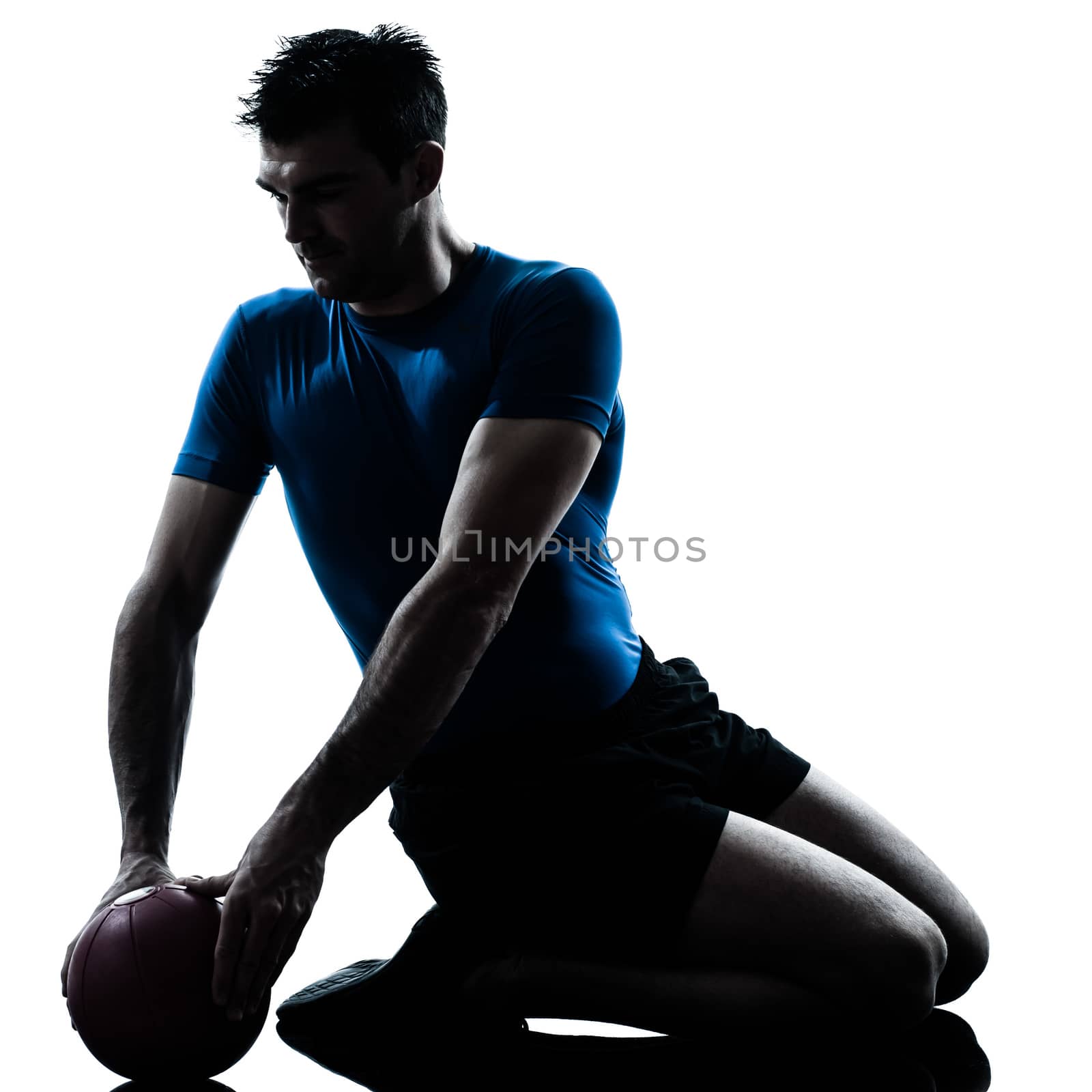 man exercising workout holding fitness ball posture by PIXSTILL