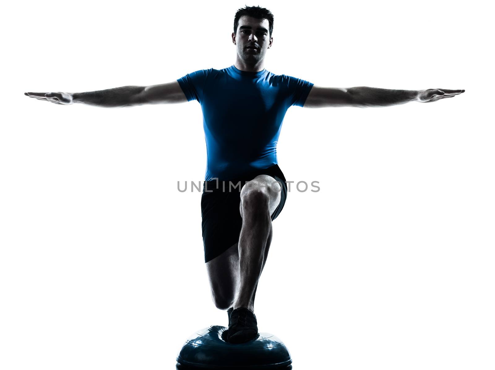 one caucasian man exercising workout fitness in silhouette studio  isolated on white background