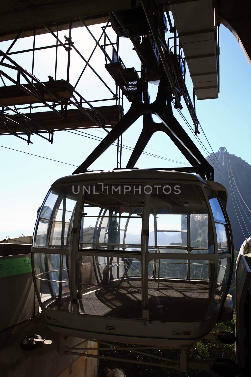 empty cable car cabin of the sugar loaf in rio de janeiro brazil