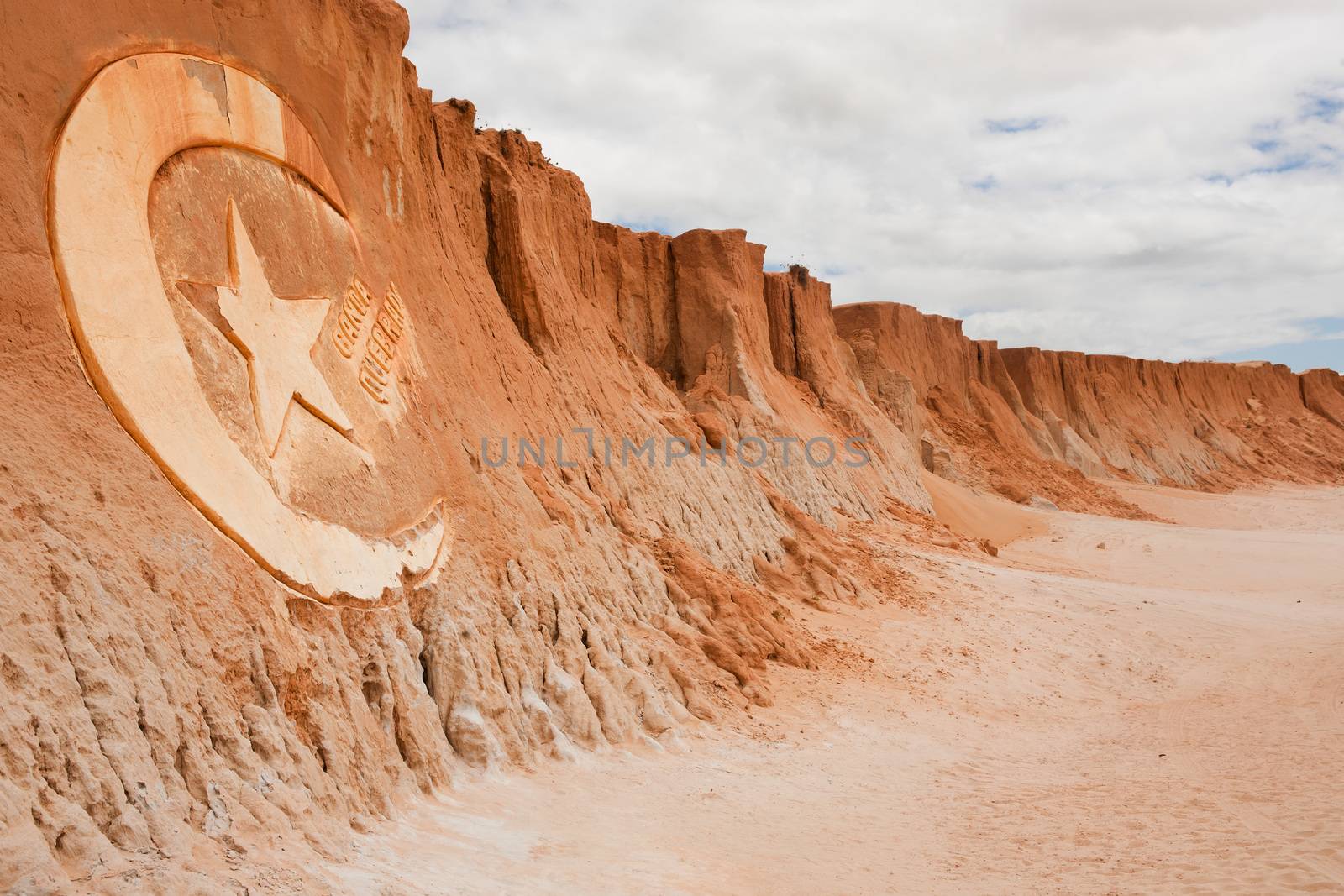 carving sign in Red beach of Canoa quebrada in ceara state brazil