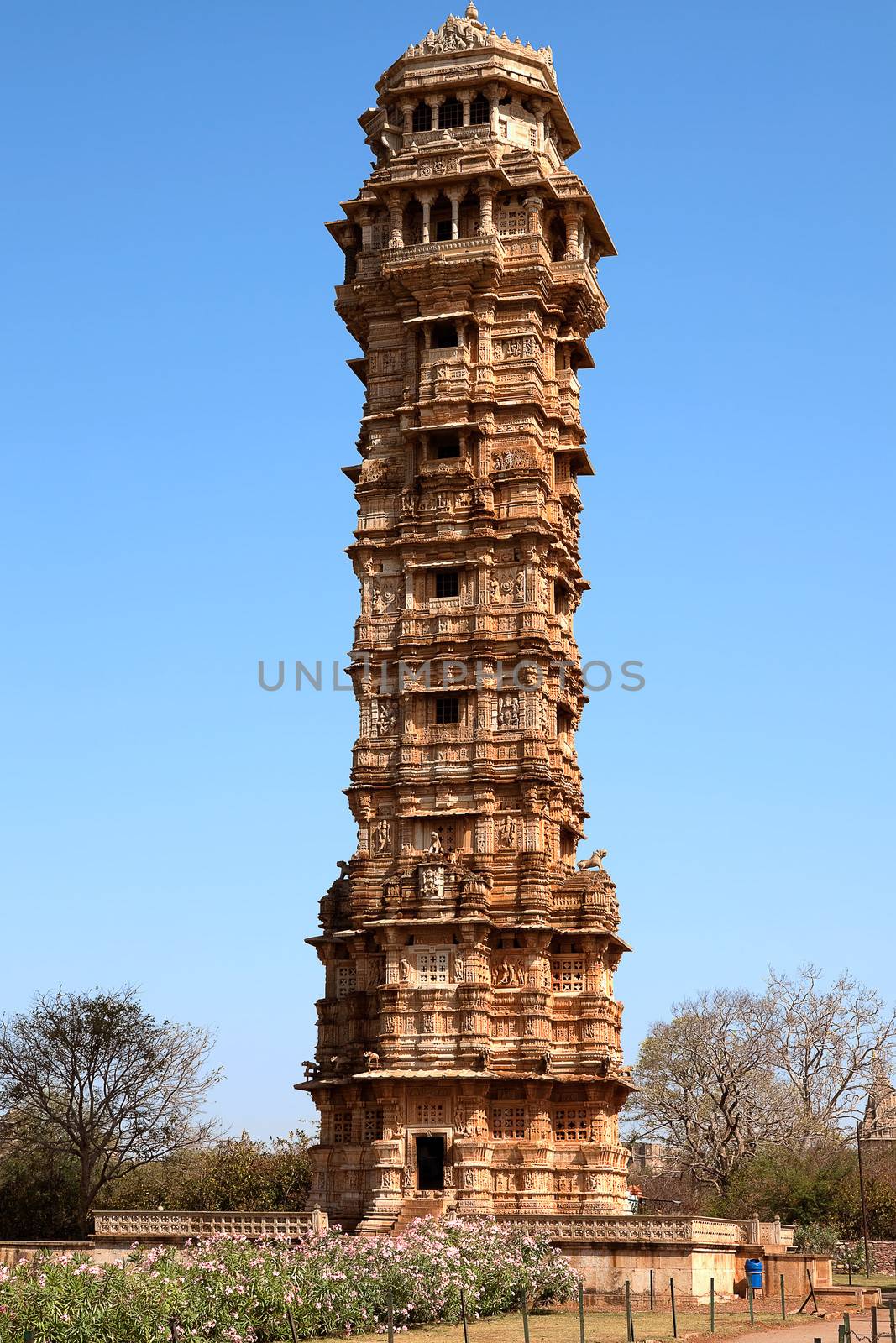 tower of victory inside the Chittorgarh fort aera in rajasthan state in india