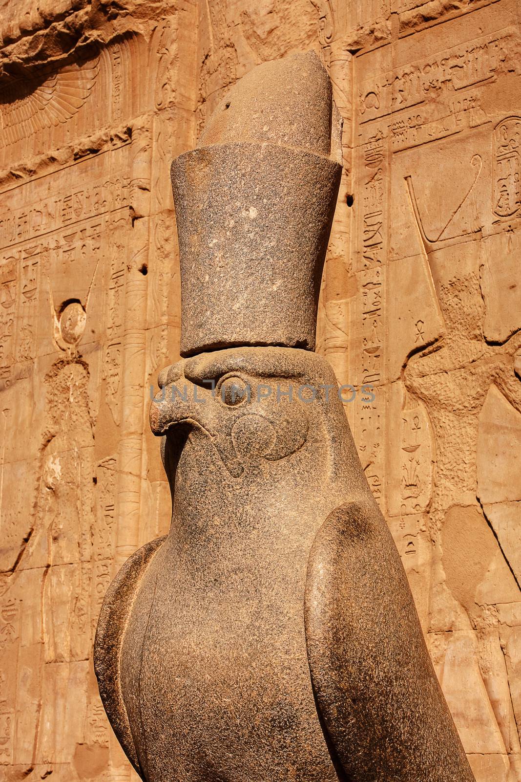 statue of god Horus in his temple in Edfou in upper egypt