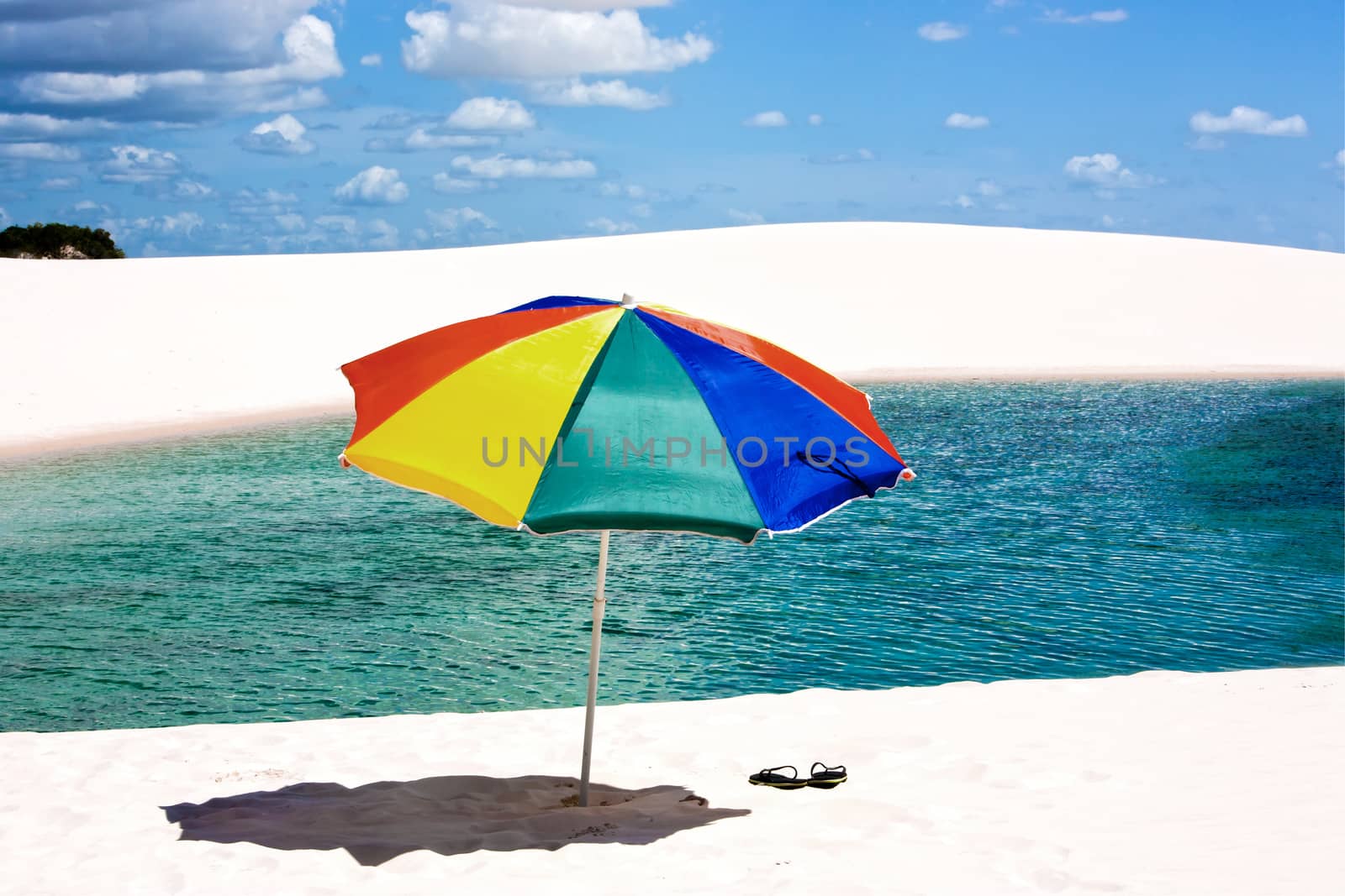 umbrella beach at lagoa azul in the Lencois Maranheses National Park brazil