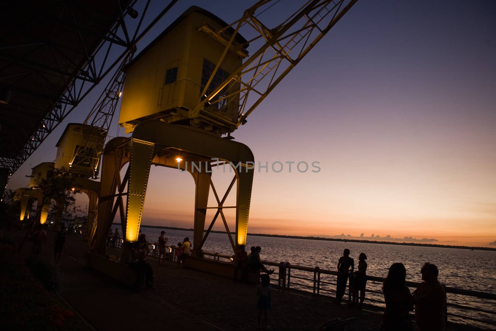 view at sunset of belem waterfront ancient docks in para state brazil