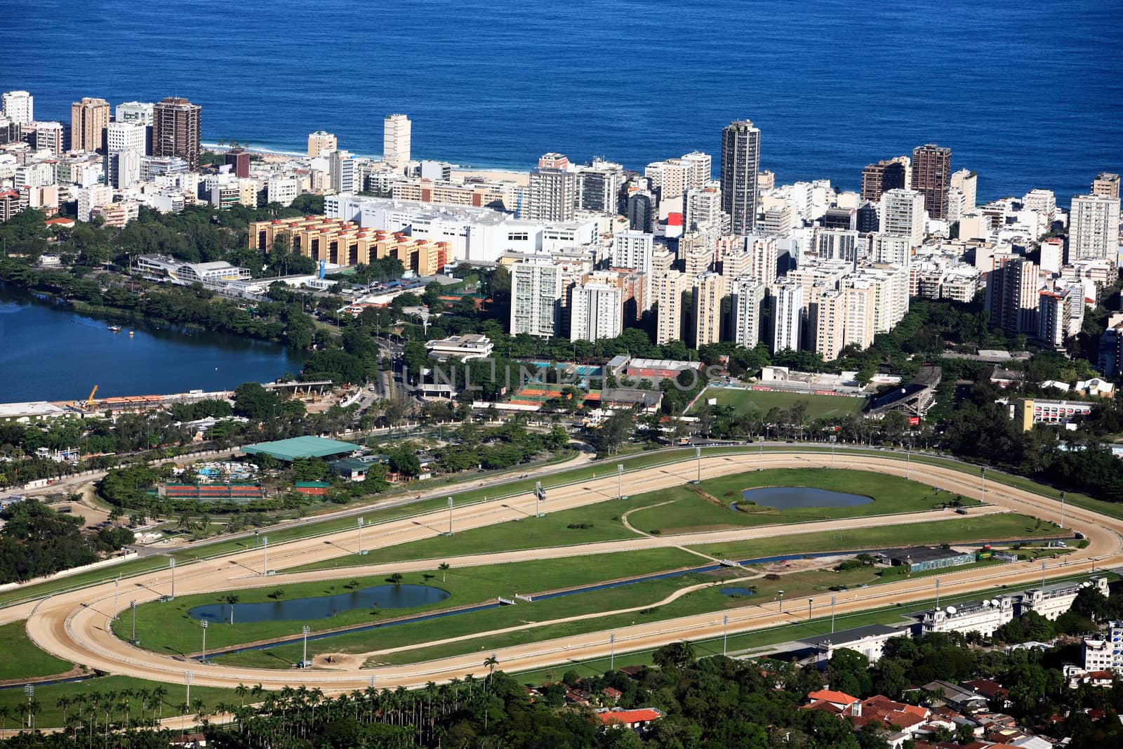 aerial view of the race track of lagoa and leblon in rio de janeiro brazil