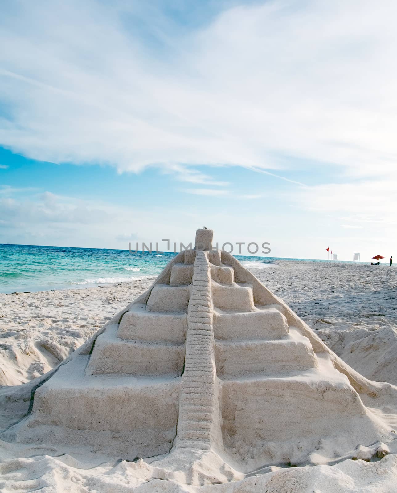 mayan sand pyramid on the beach of the maya rivera in yucatan mexico