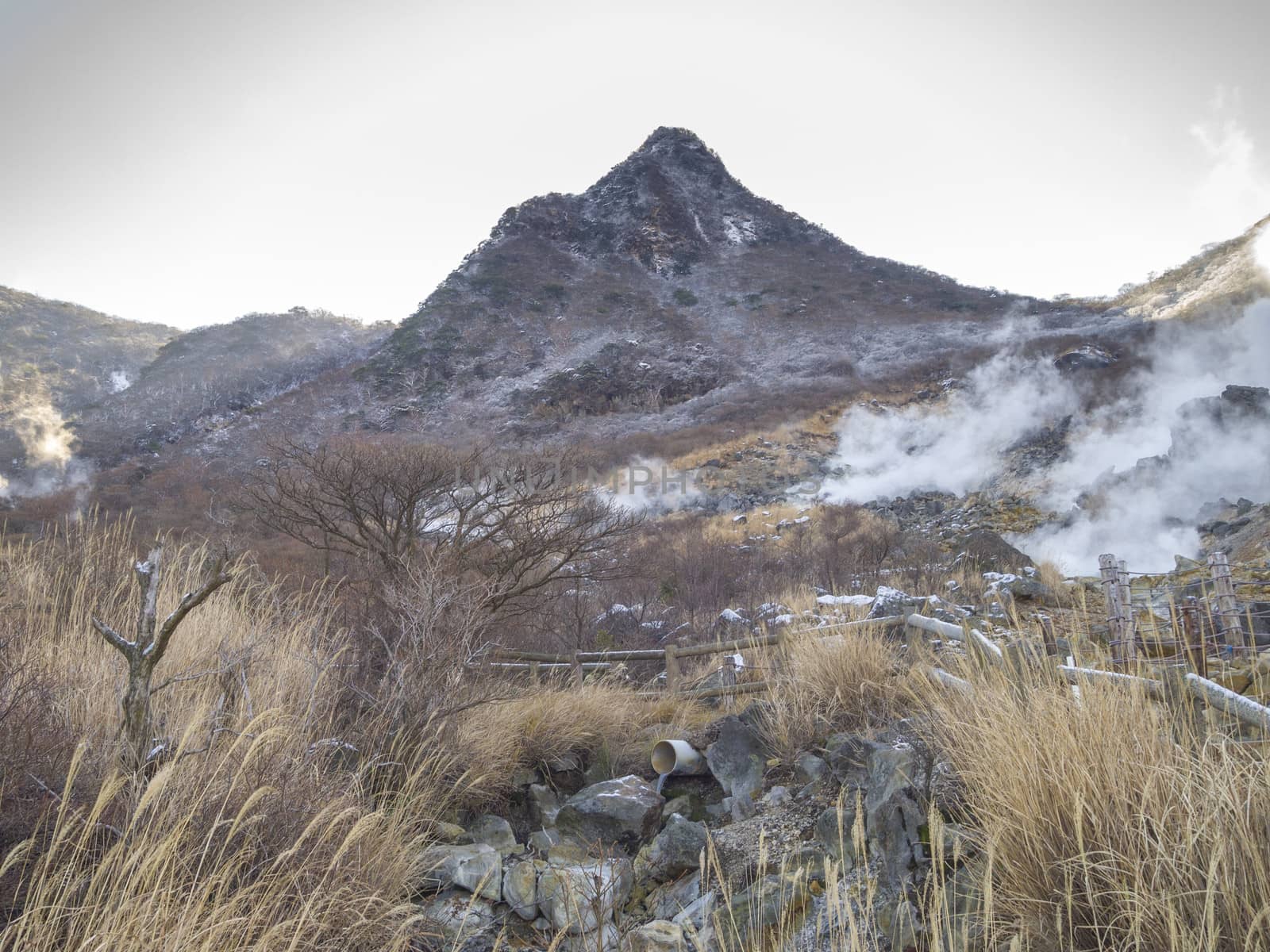 Owakudani, sulfur quarry in Hakone, Japan