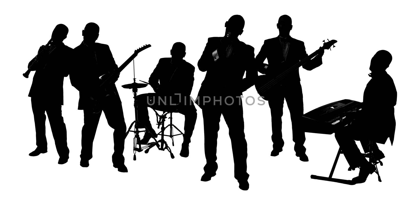 silhouette Band playing isolated on white 