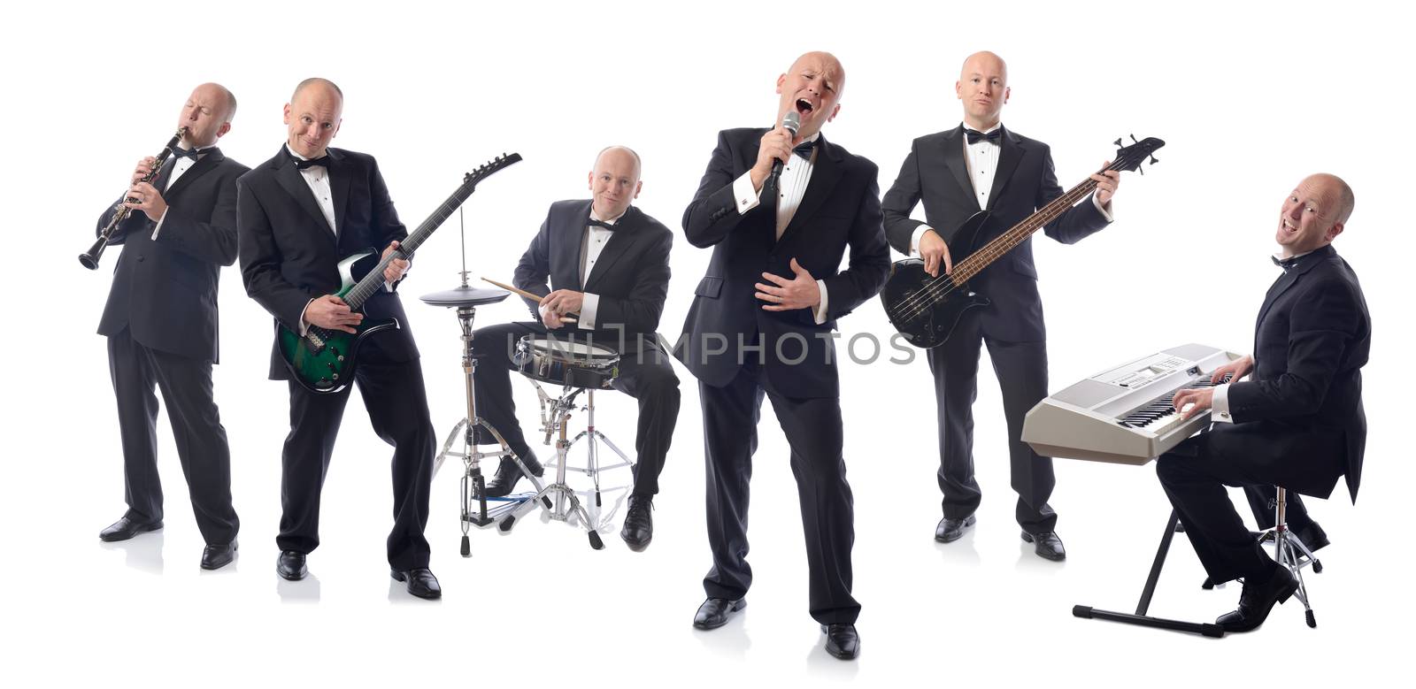 Band playing isolated on white 