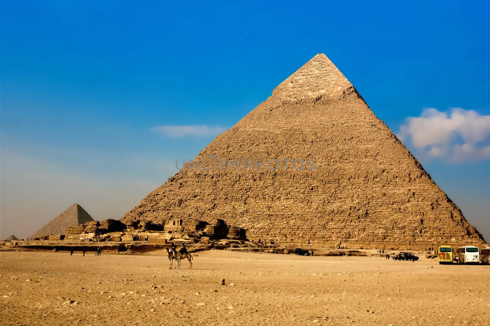 view of the pyramids of gizah near cairo in egypt