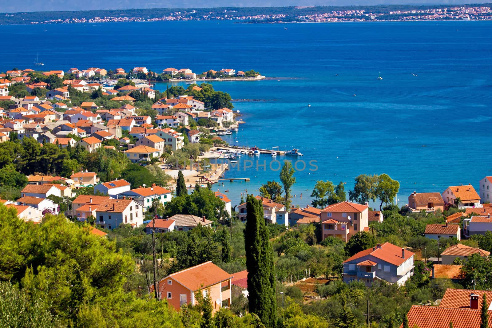 Island of Ugljan colorful coastline, Town of Preko, Dalmatia, Croatia