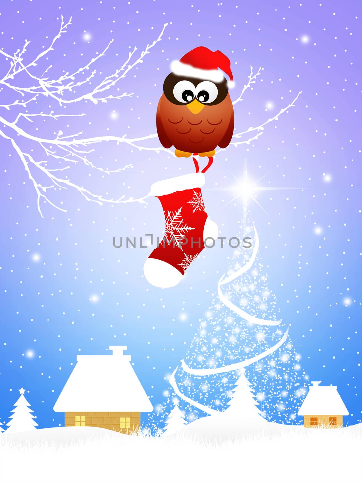Owl with Christmas sock