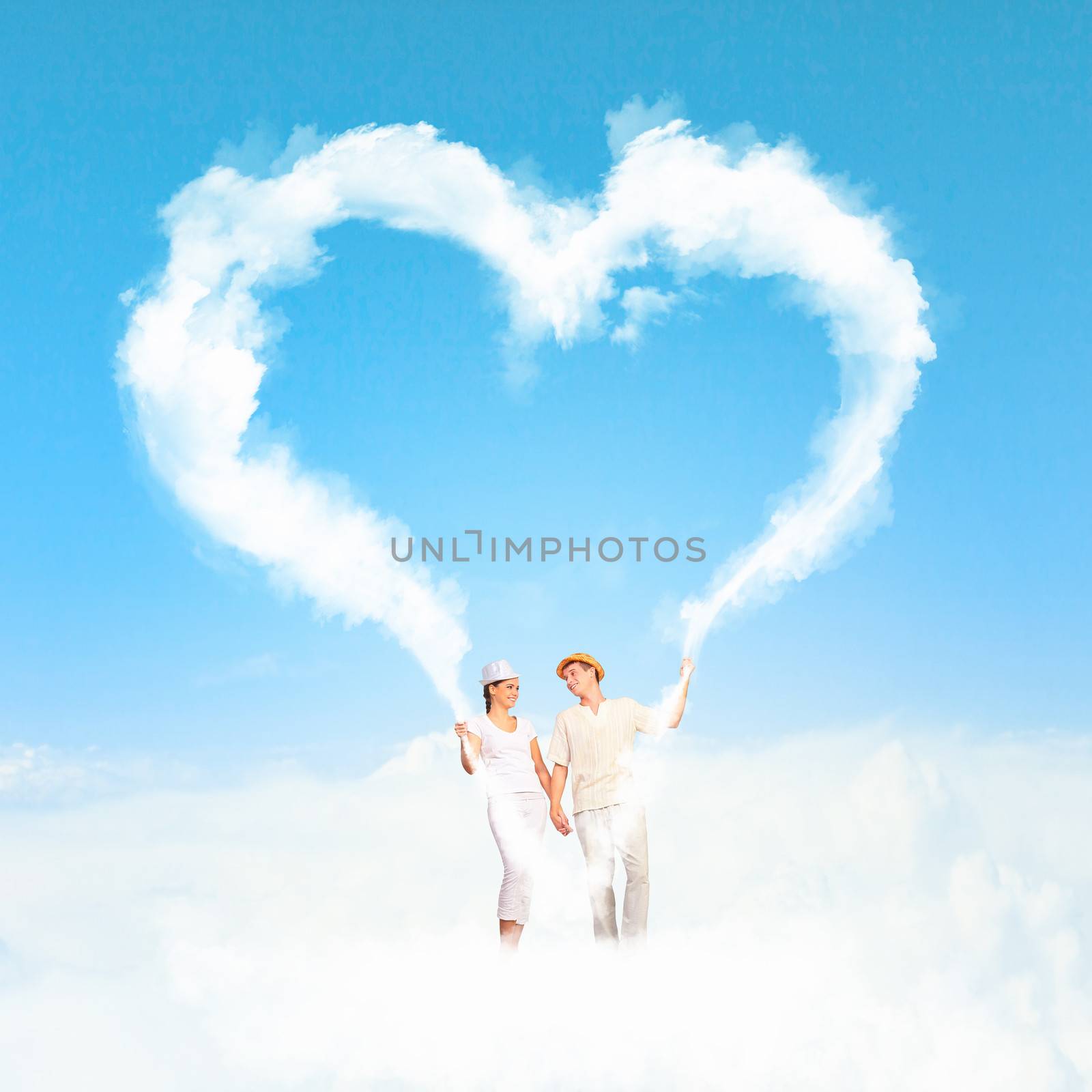 Image of young happy family with bunch of balloons