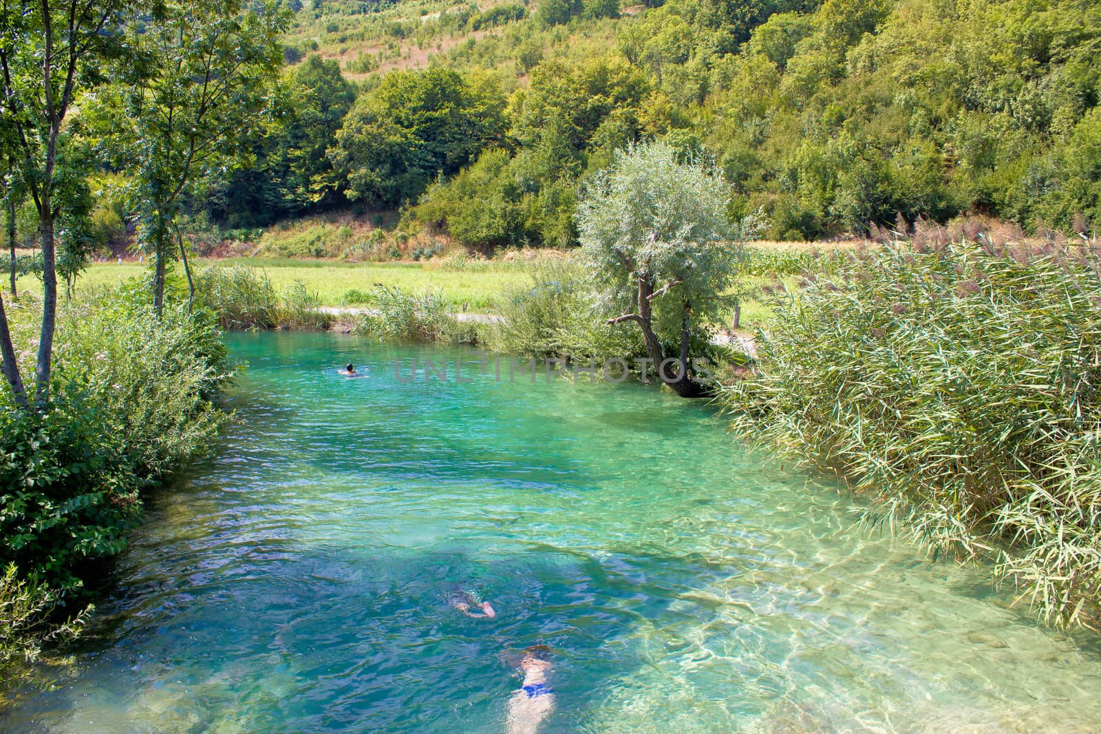 Korana river turquoise bathing area in Plitvice national park