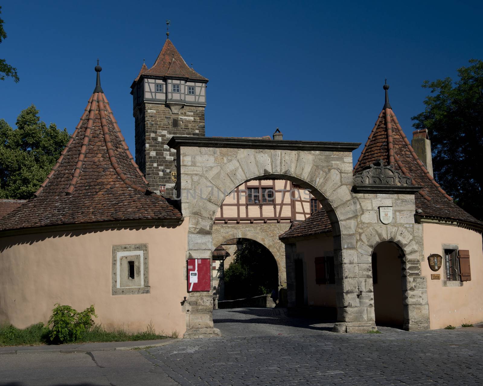 One gate of the medieval town of Rothenburg ob der Tauber in Bavaria