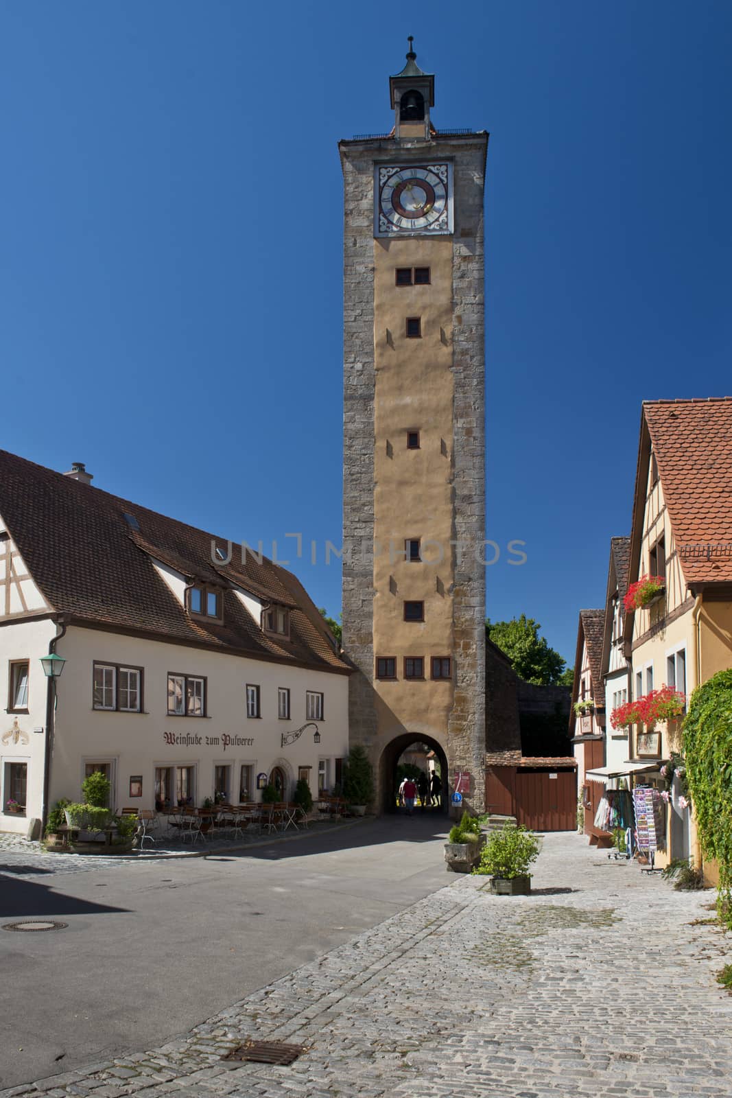 One gate of the medieval town of Rothenburg ob der Tauber in Bavaria