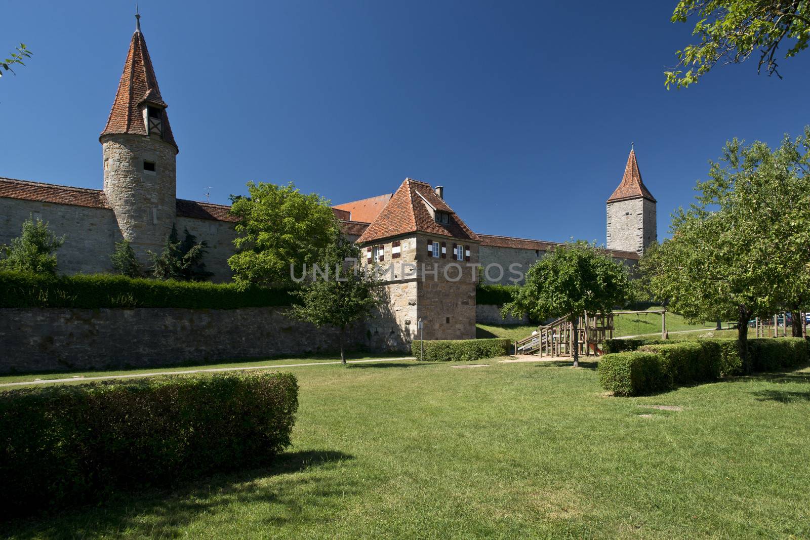 Walls and towers of  the medieval town of Rothenburg ob der Tauber in Bavaria