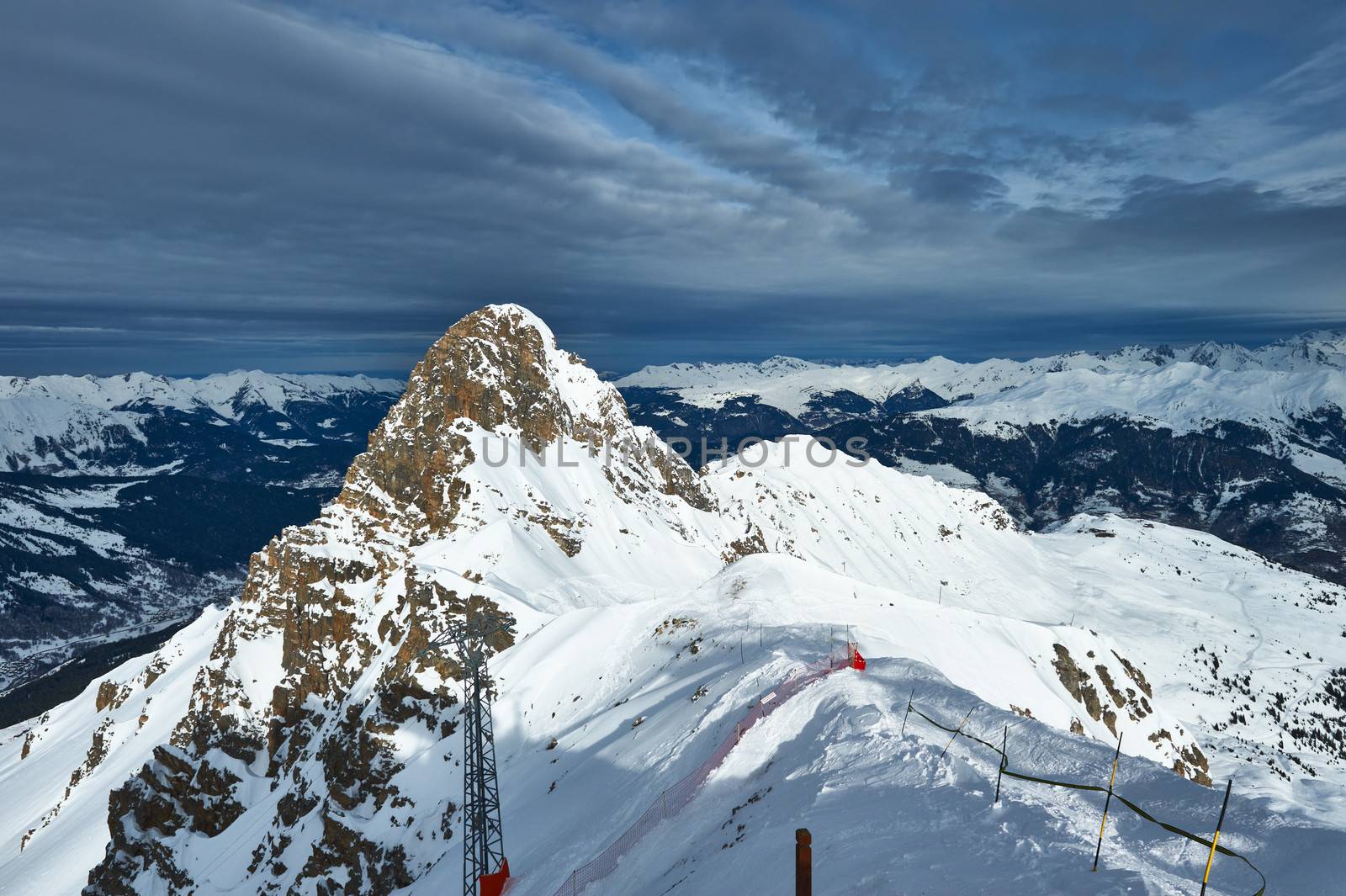 Mountains with snow in winter, Meribel, Alps, France