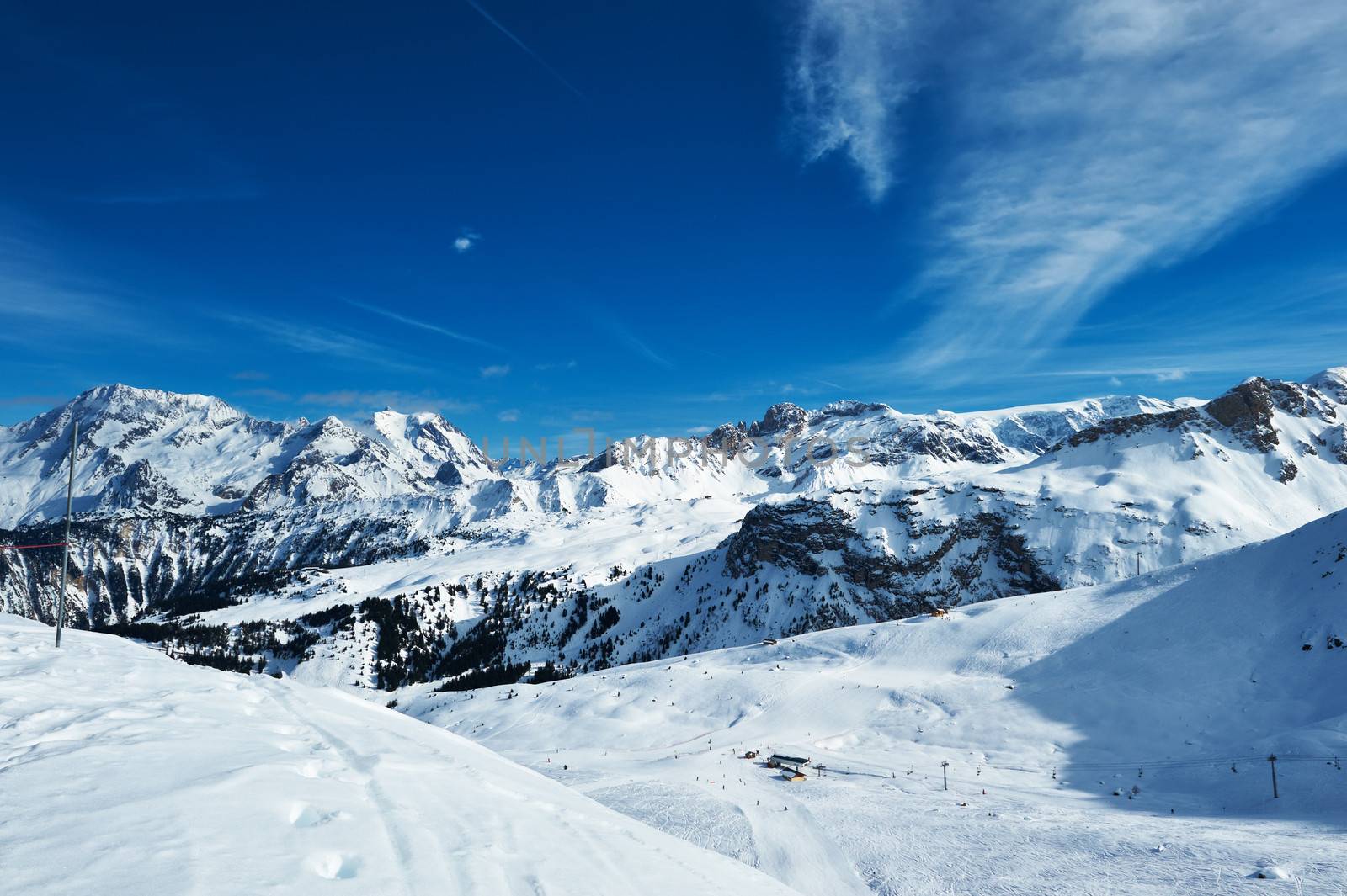 Mountains with snow in winter, Meribel, Alps, France