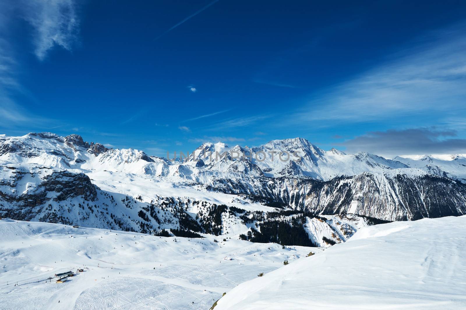 Mountains with snow in winter, Meribel, Alps, France