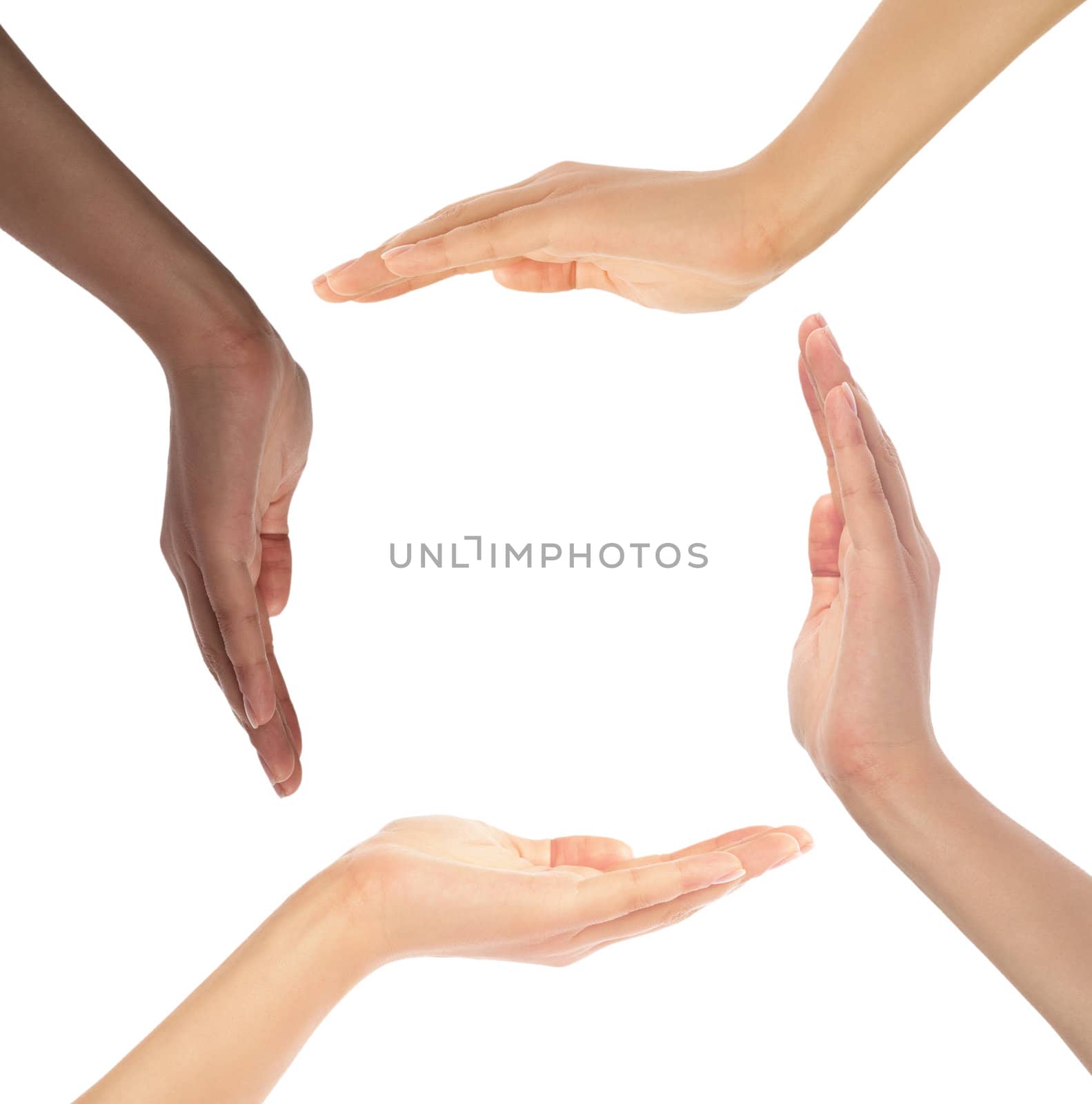 Conceptual symbol of multiracial human hands making a circle by oly5