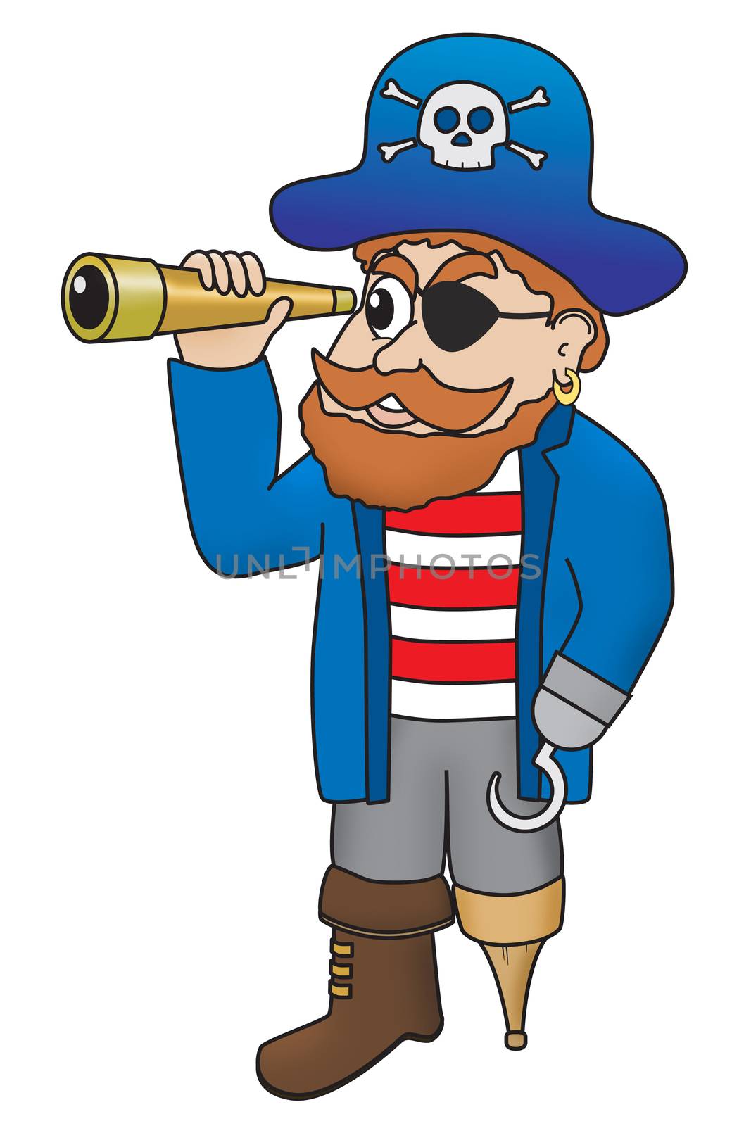 Cartoon illustration of a comical pirate looking through a spyglass