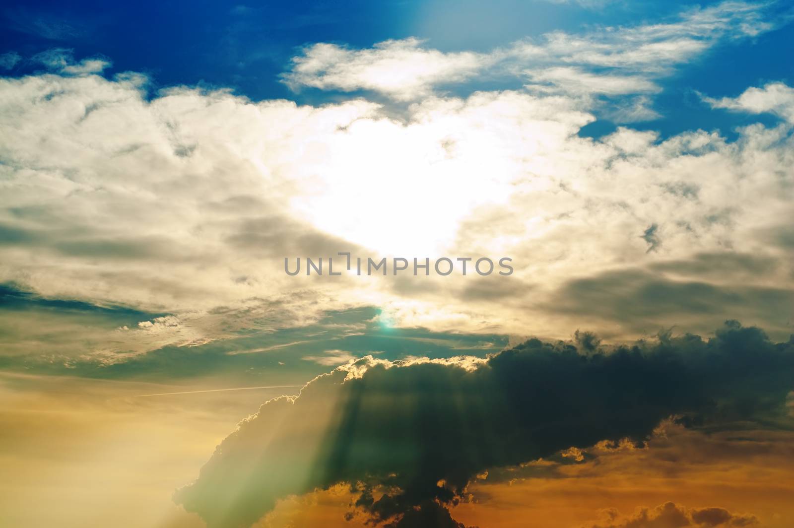 beautiful dramatic sky with sun rays