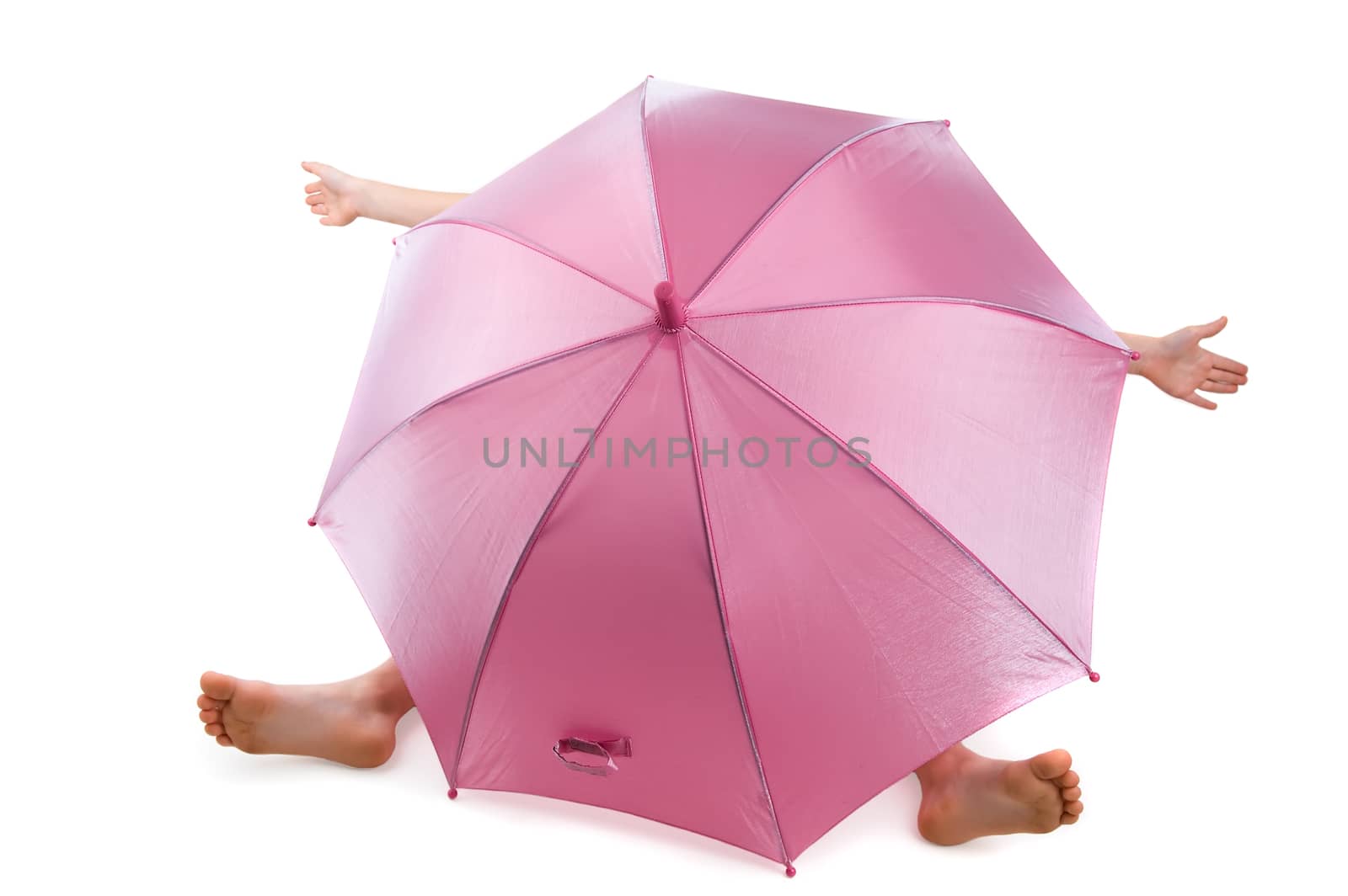 pink umbrella over child by mycola